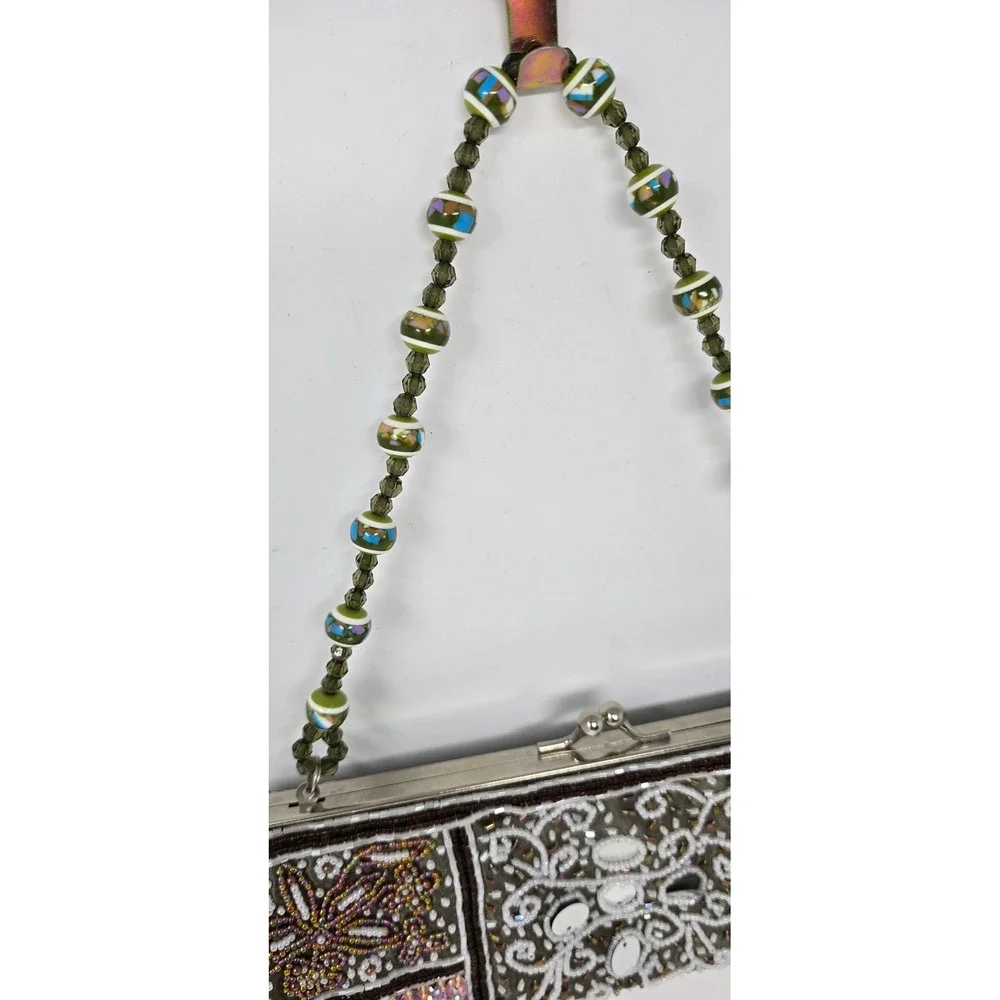 Y2K Vtg beaded sequin mirror clutch women evening bag club wear festival retro